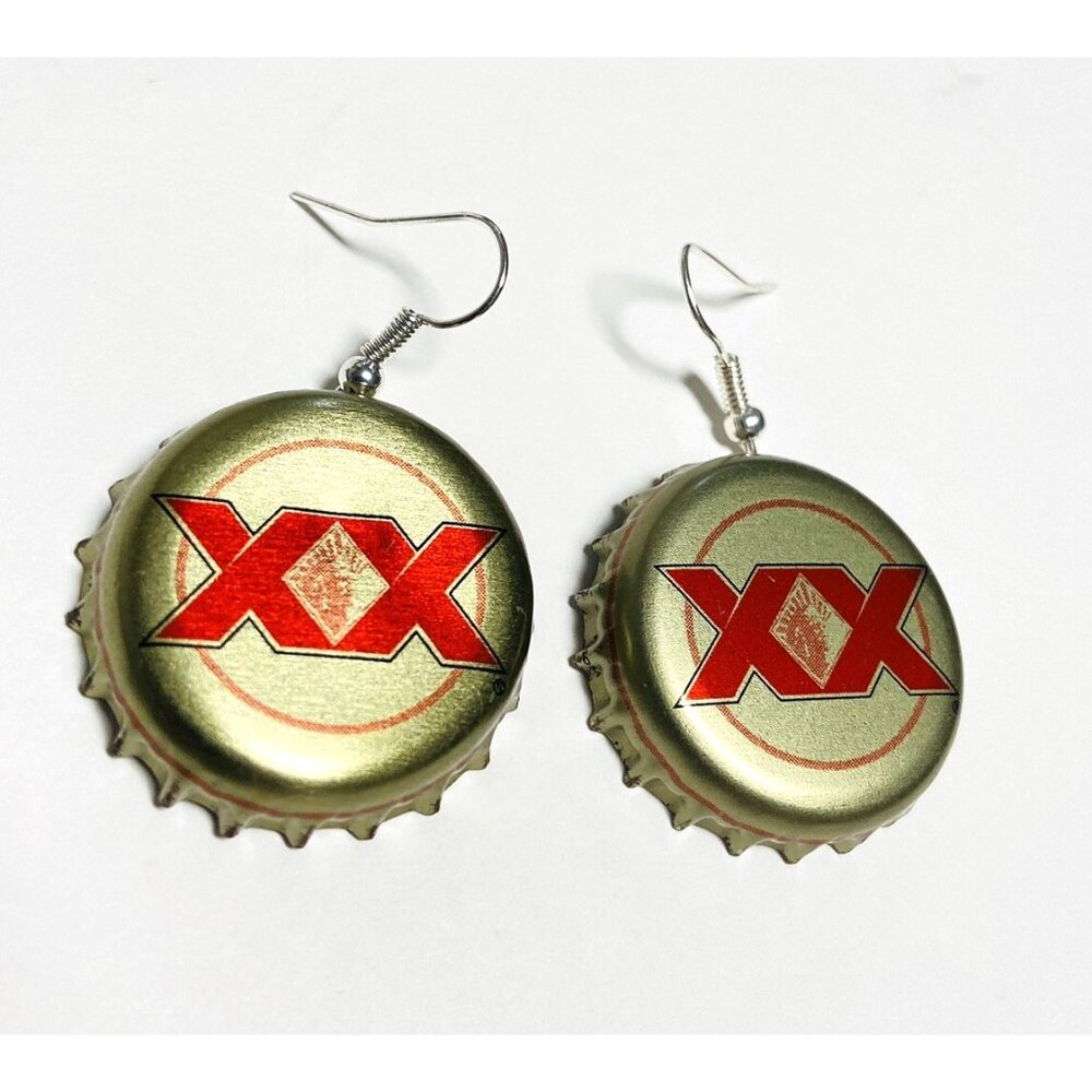 Dos Equis Beer Bottle Cap Earrings Drop Dangle Fishhook Artisan FUN! Gift! NEW!